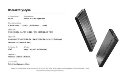 Zewnętrzna ładowarka Power Bank Nitecore NB10000 GEN4 (QC 3.0, 10000 mAh), 2xUSB-C A V A N G U A R D I S