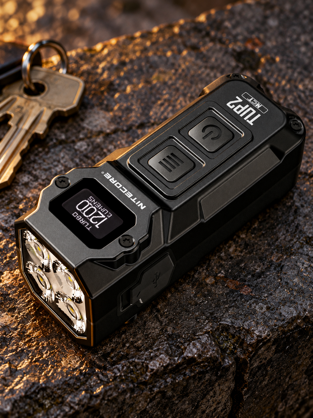 Nitecore TUP2 czarny w miejskiej scenerii — wizualizacja AI